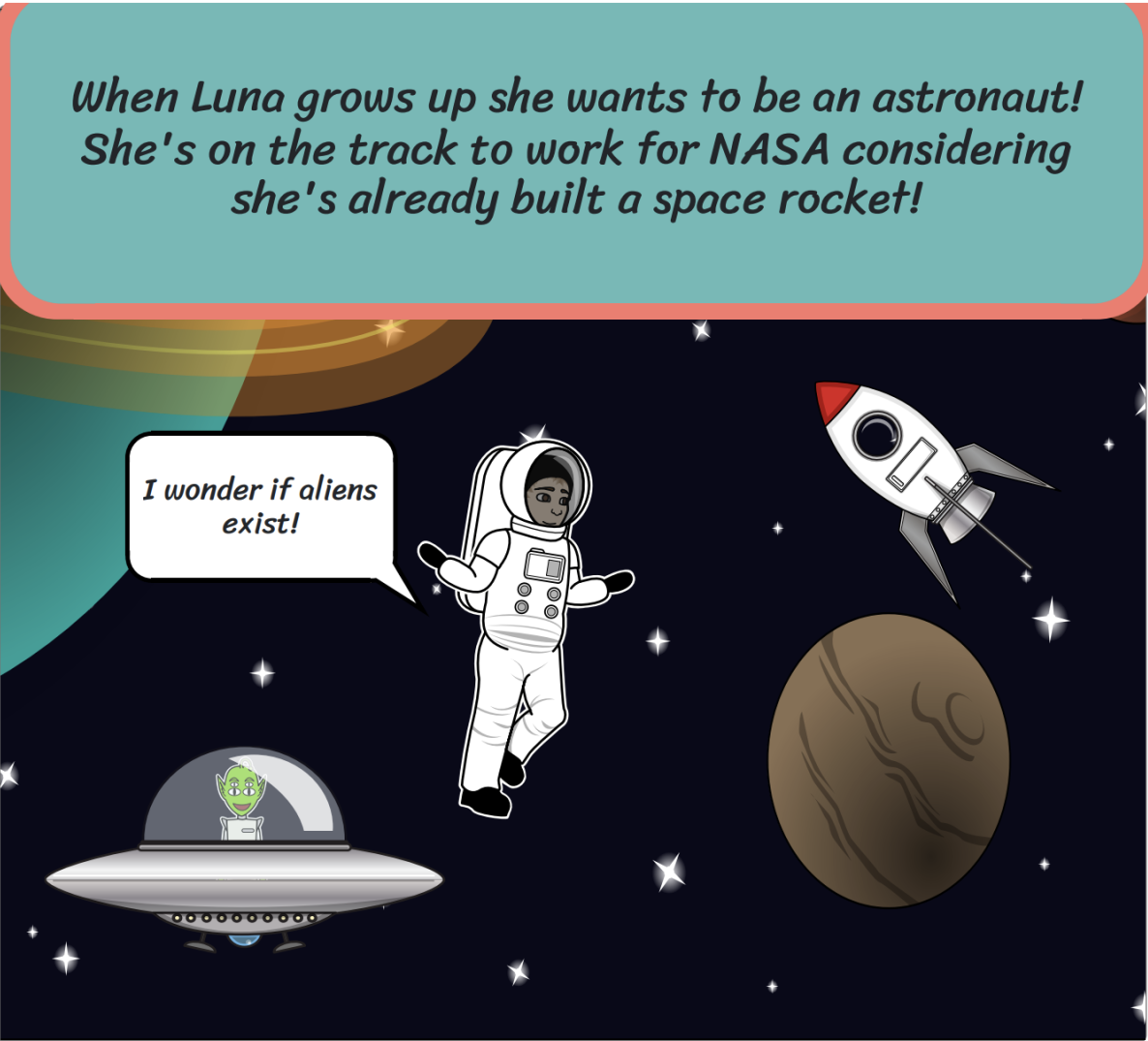 Little boy in outer space wearing a space suit